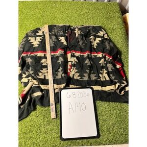 Modena‎ Women Black Red Aztec Print Toggle Front Poncho Cape Wrap One Size